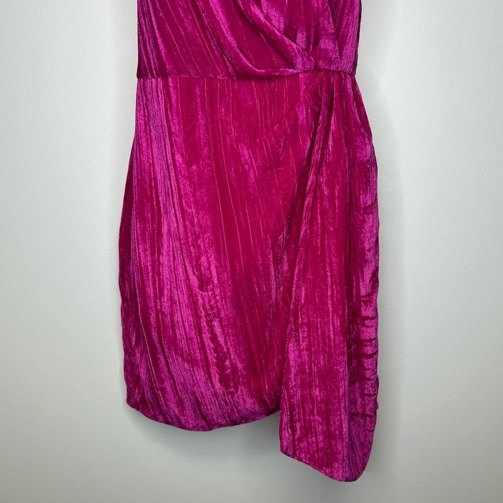 Saylor Aurelie Hot Pink Velvet Draped Spaghetti Strap Mini Dress Women’s Medium